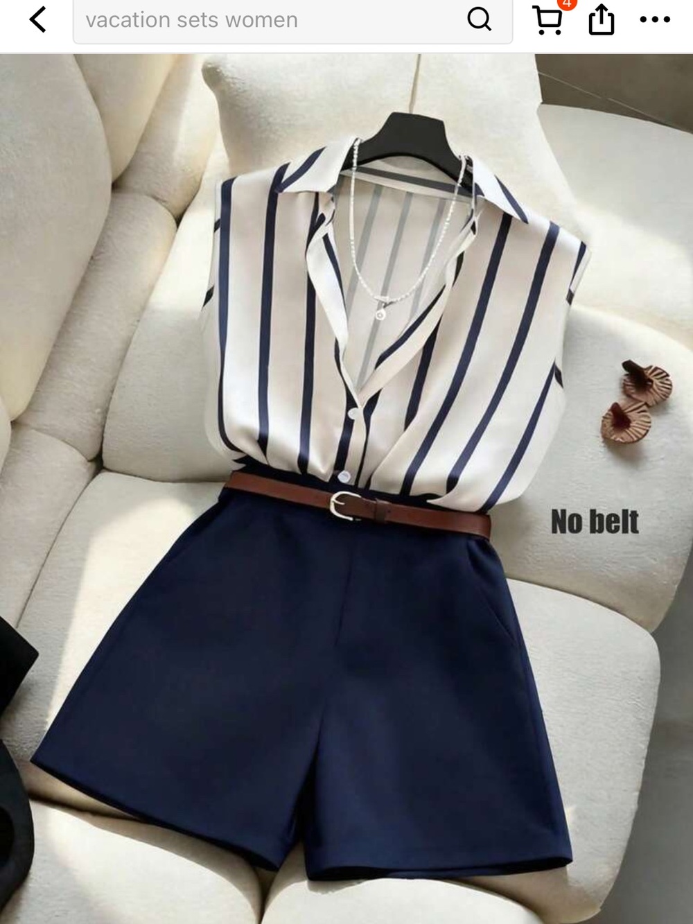 SHEIN Navy Stripe Sleeveless Button-Up Top with matching pull on navy shorts